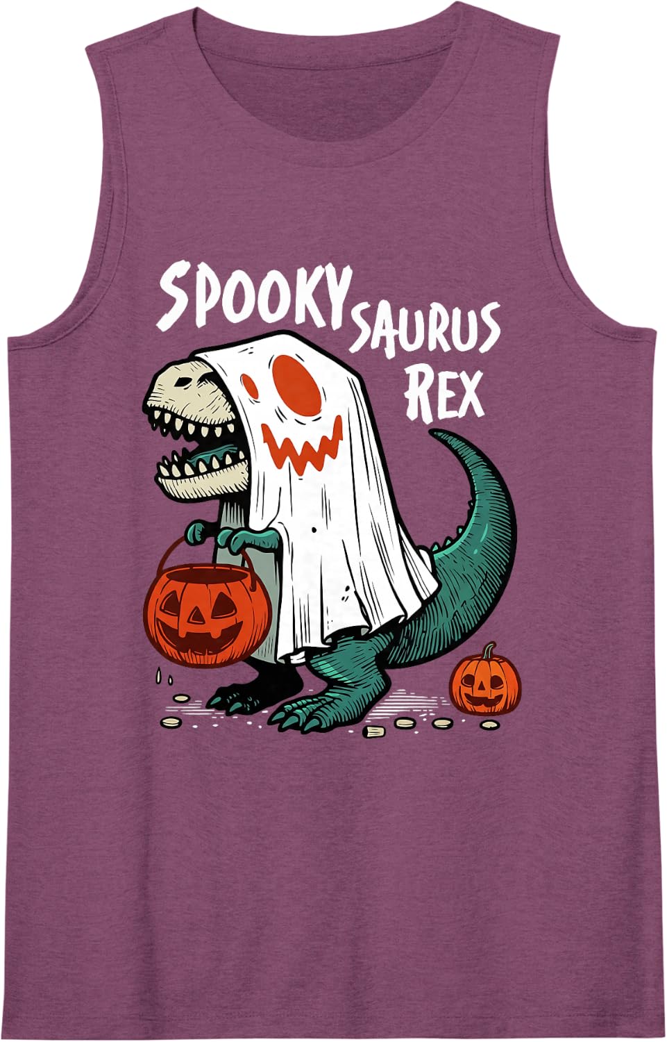 Spooky Dinosaur Halloween T-Rex Dinosaur Spookysaurus Rex Sleeveless Tank Top - Purple
