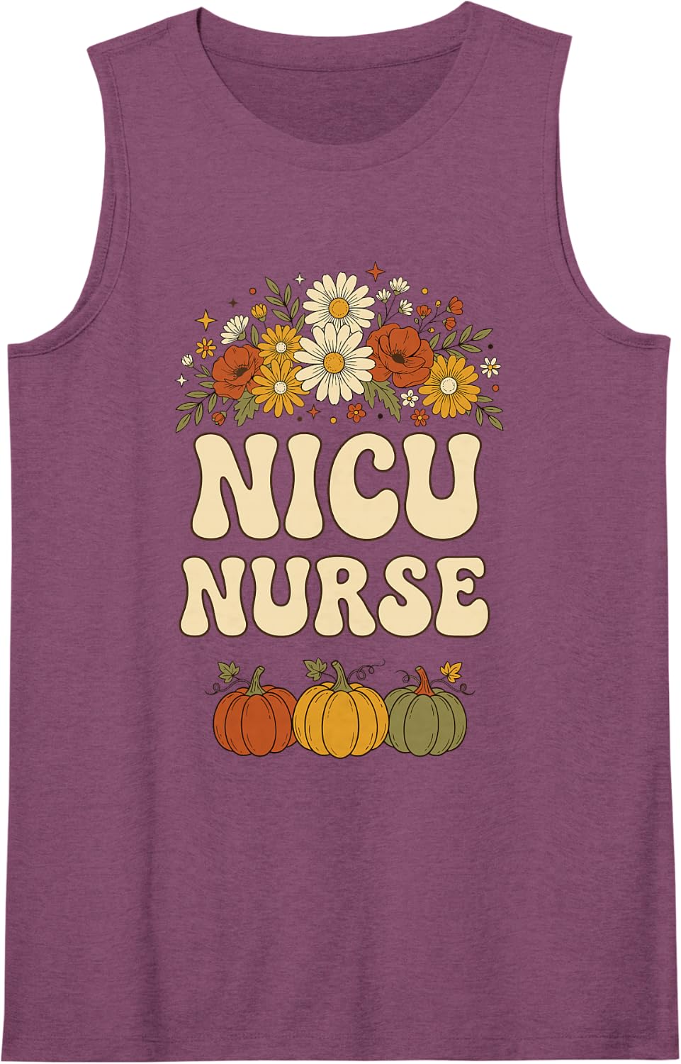 Boho NICU Nurse Fall Pumpkins Floral Retro Nursing Sleeveless Tank Top - Purple