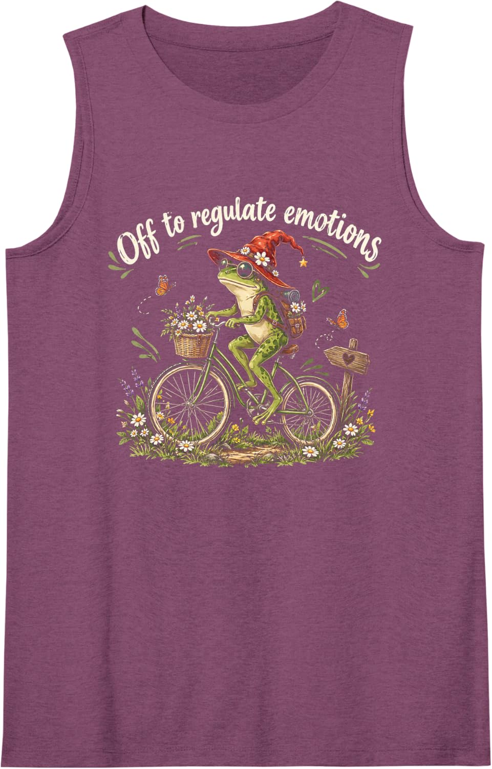 Off to Regulate Emotions Mental Health Funny Frog Scooter Sleeveless Tank Top - Purple