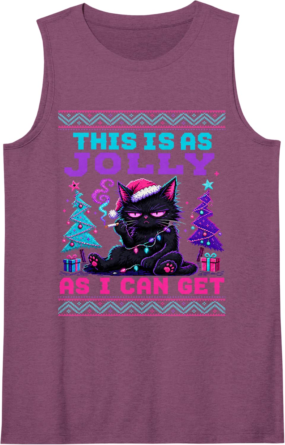 Introvert Smoking Cat Sarcastic Christmas Ugly Sweater Sleeveless Tank Top - Purple