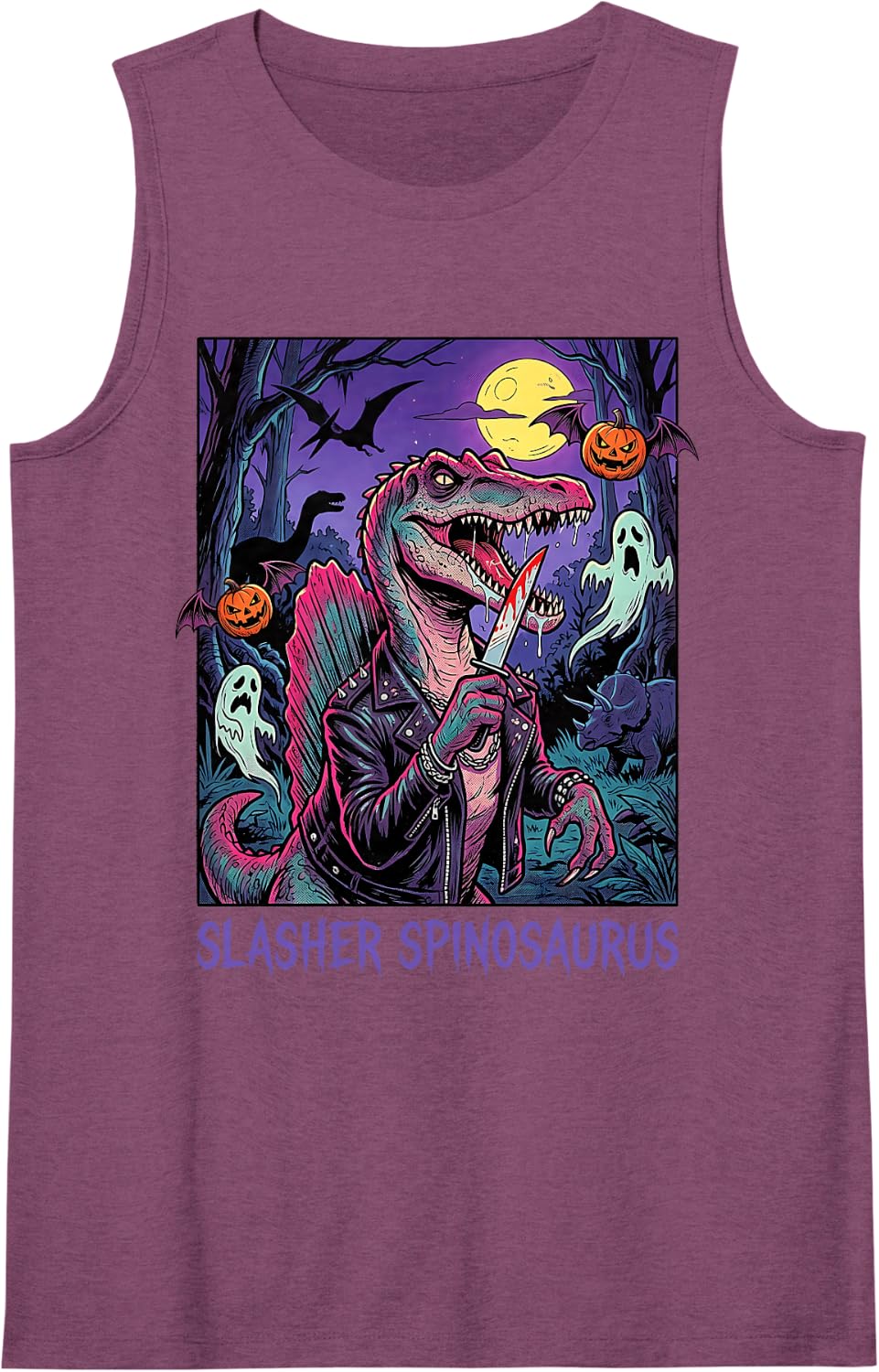 Spinosaurus Dinosaur Spooky Scary Haunted Horror Mens Boys Sleeveless Tank Top - Purple