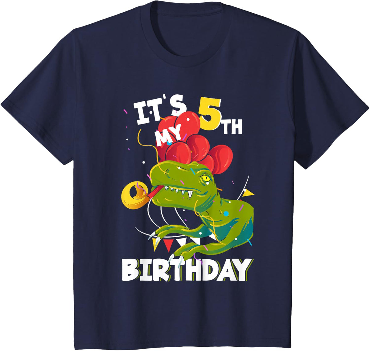 Kids Its My 5th Birthday 5 Year Old T-Rex Birthday T-Shirt - Navy Blue