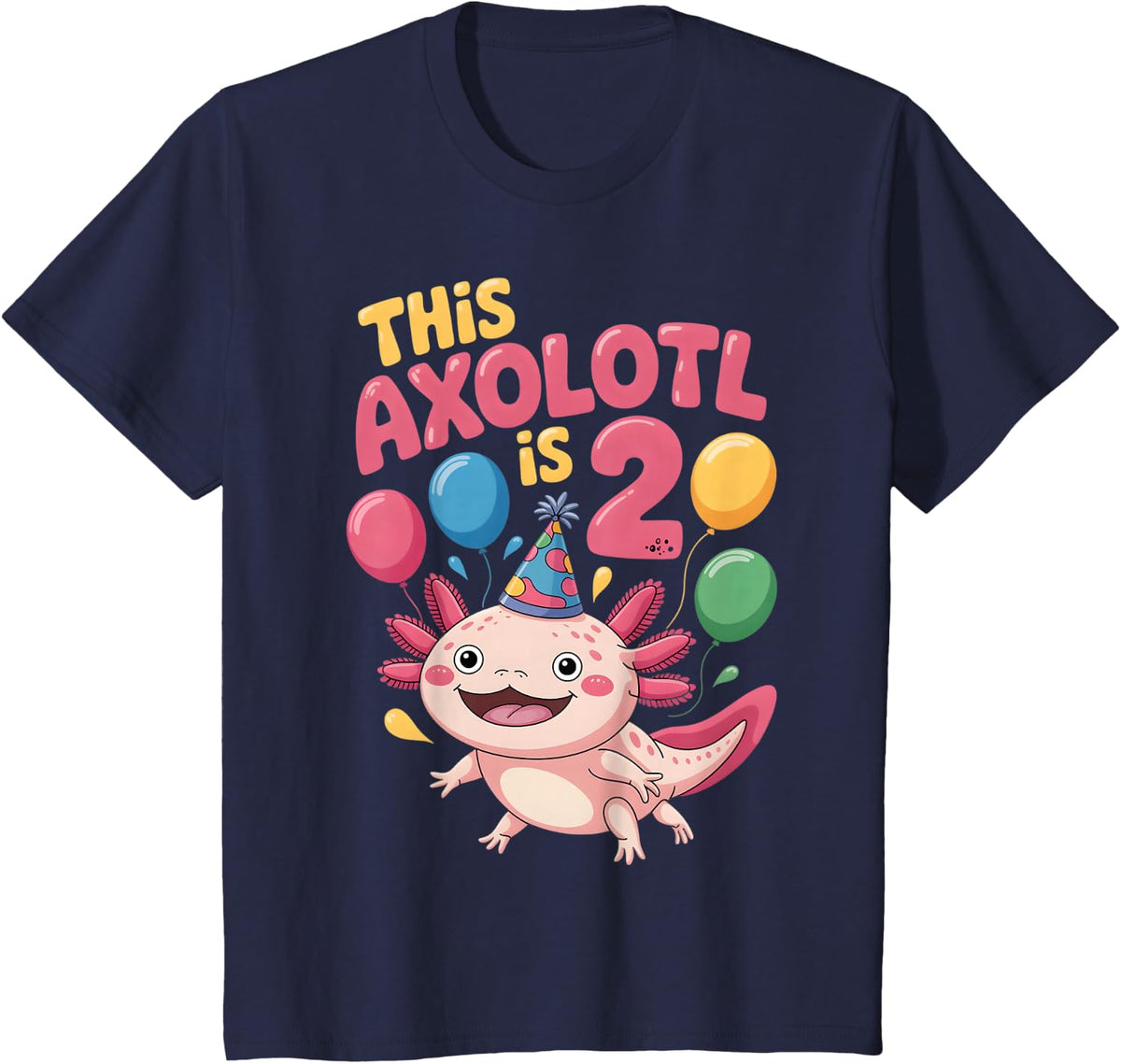 Kids Axolotl 2nd Birthday 2 Second Two Year Old Toddler Kids Boys T-Shirt - Navy Blue