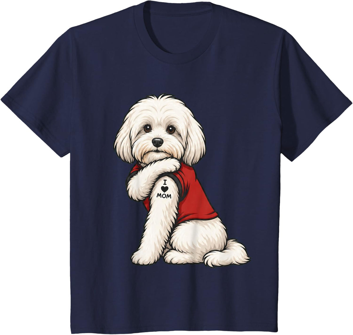 I Love Mom Tattoed Dog Mama Havanese Owner Dog Lover T-Shirt - Navy Blue