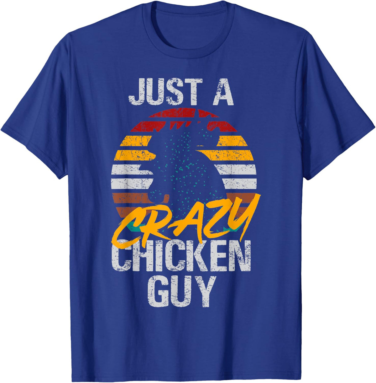 Crazy Chicken Guy Retro vintage T-Shirt - Royal Blue