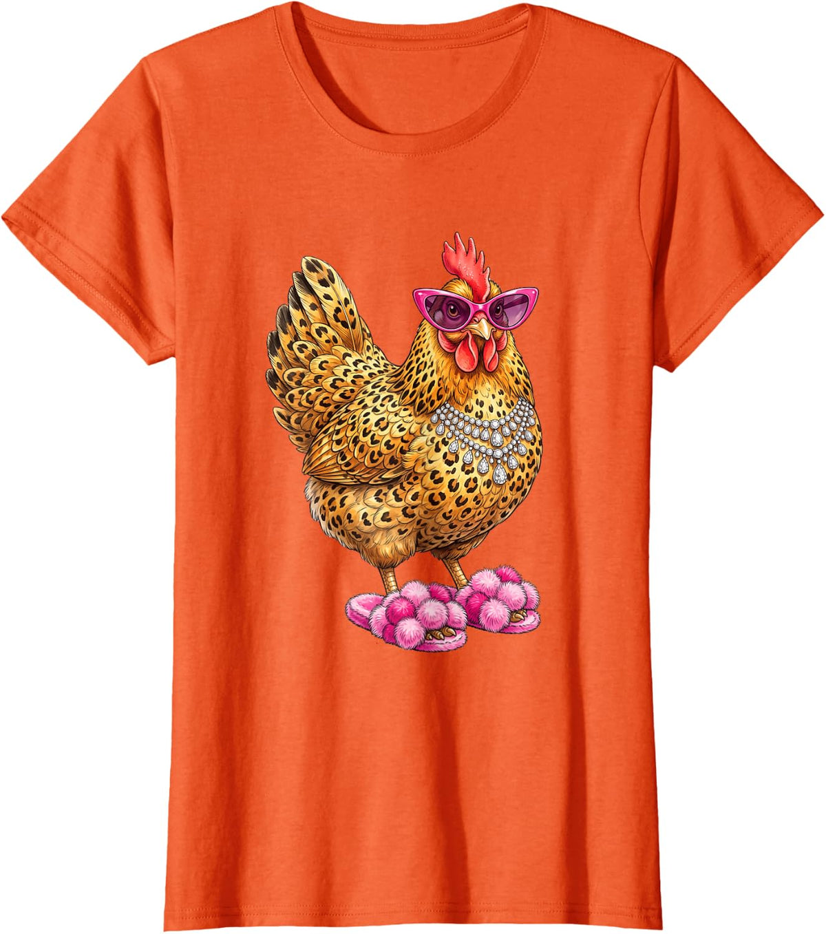 Glam Leopard Chicken Boujee Hen Chicken Lady Farm Funny T-Shirt - Orange