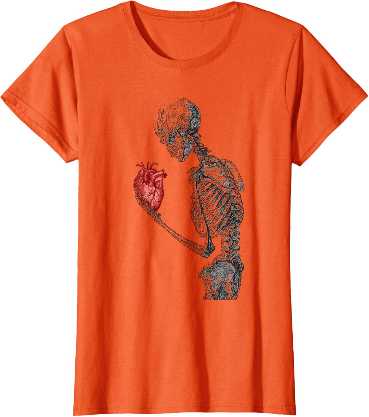Skull Skeleton Graphic Matching Couple Valentine Day Gift T-Shirt - Orange