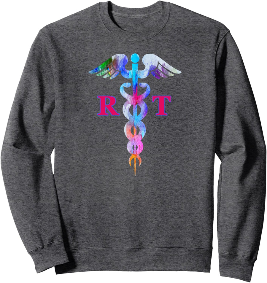 RT Respiratory Therapist Caduceus Lung Specialist Gift Idea Sweatshirt - Adult Unisex Dark Heather Grey