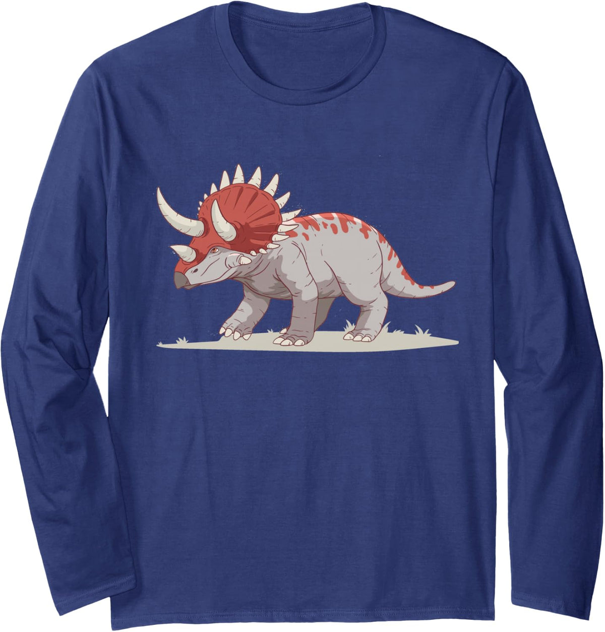 Triceratops Dinosaur Dino Lover Gift Long Sleeve T-Shirt - Adult Unisex Navy Blue