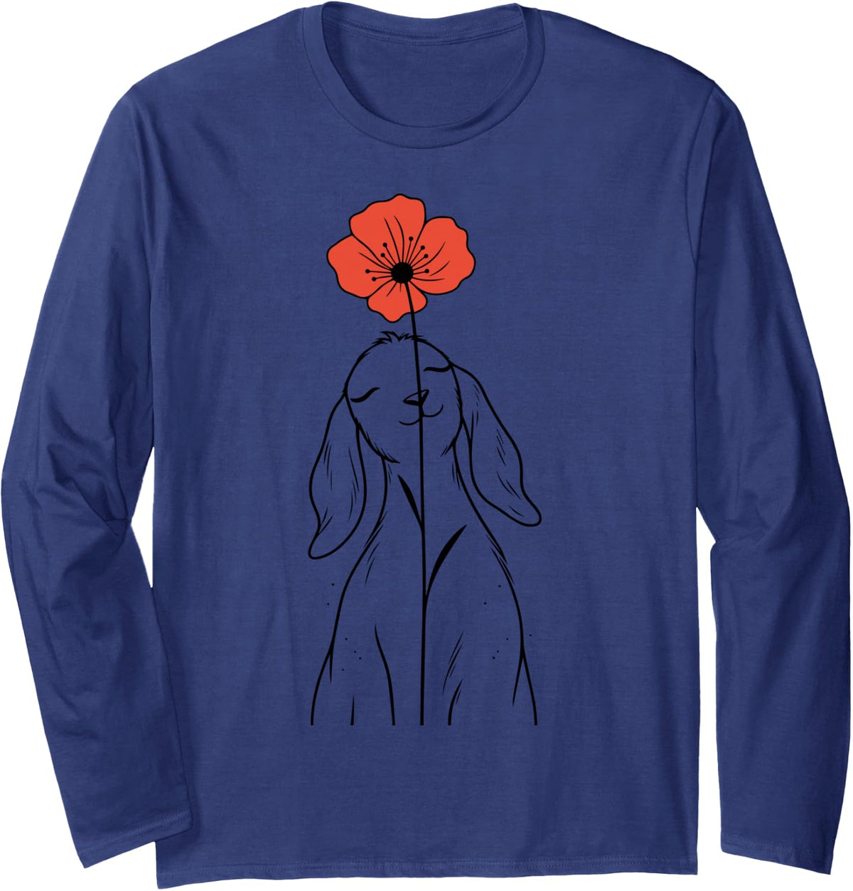 Cute Goat Flower Long Sleeve T-Shirt - Adult Unisex Navy Blue