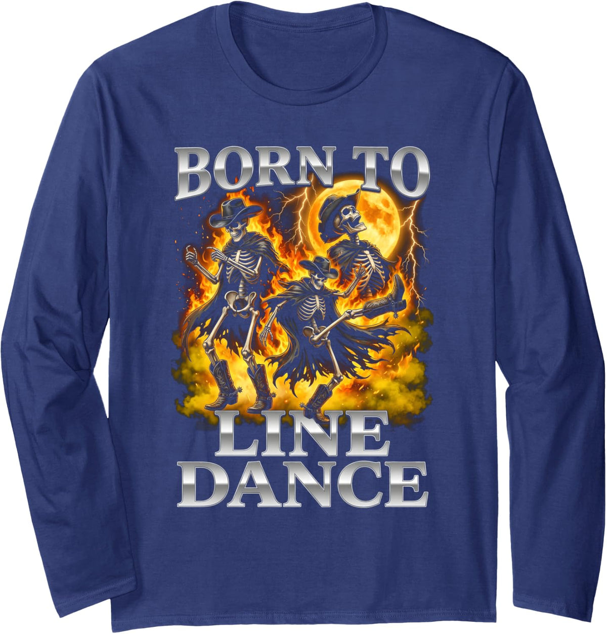 Line Dance Bootleg Skeleton Line Dancing Line Dancer Long Sleeve T-Shirt - Adult Unisex Navy Blue