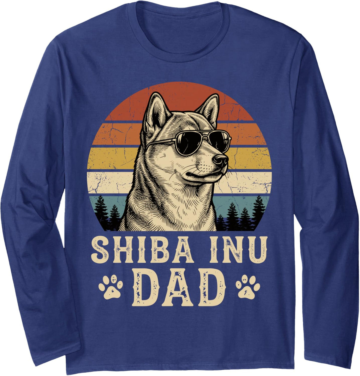 Shiba Inu Dad Long Sleeve T-Shirt - Adult Unisex Navy Blue