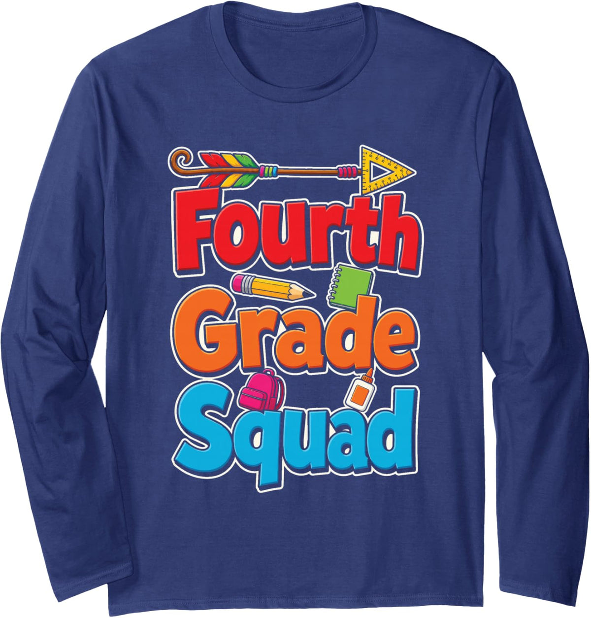 Fourth Grade Squad Matching School Staff Team First Day Long Sleeve T-Shirt - Adult Unisex Navy Blue