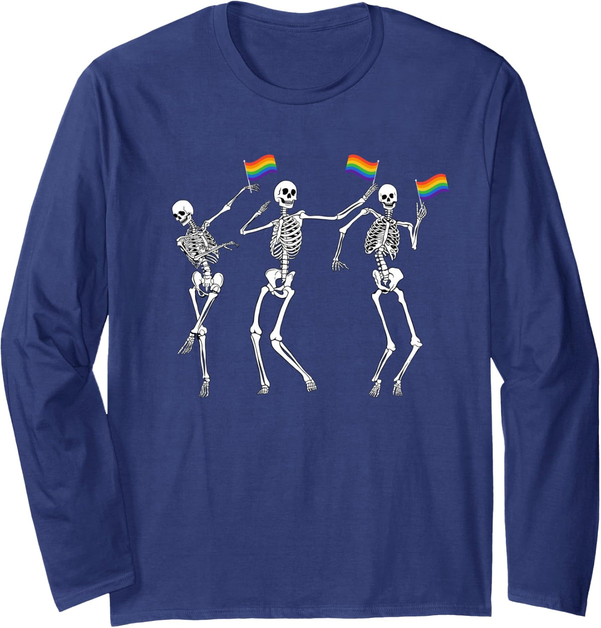 Skeleton Halloween LGBT Flag Skeleton Gay Pride Month Long Sleeve T-Shirt - Adult Unisex Navy Blue