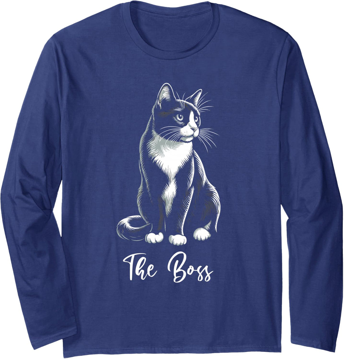 The Boss Tuxedo Cat Lover Kitten Tuxedo Cat Owner Long Sleeve T-Shirt - Adult Unisex Navy Blue