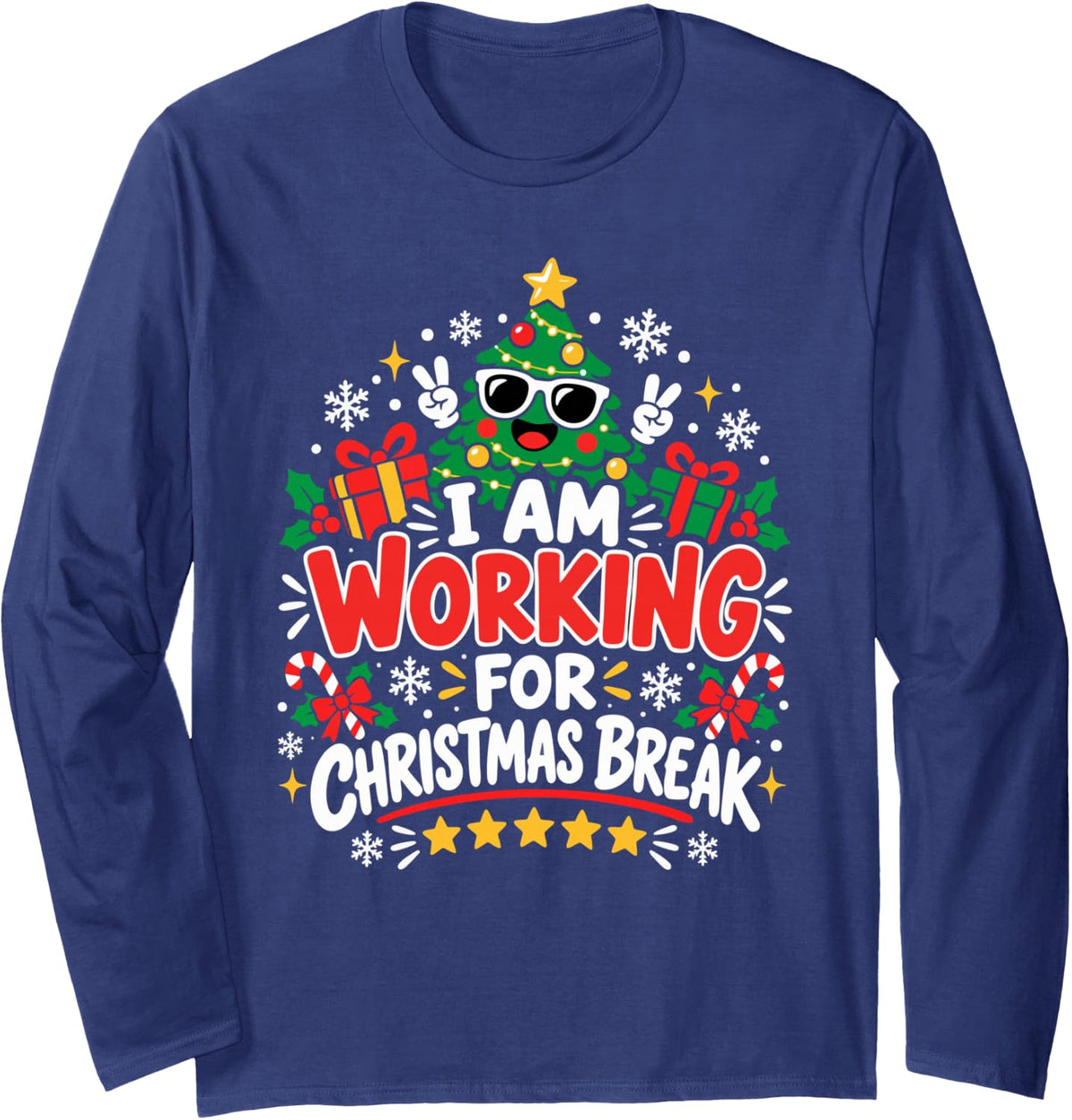 Reading is Snow Much Fun Christmas Bookworm Snowman Reading Long Sleeve T-Shirt - Adult Unisex Navy Blue