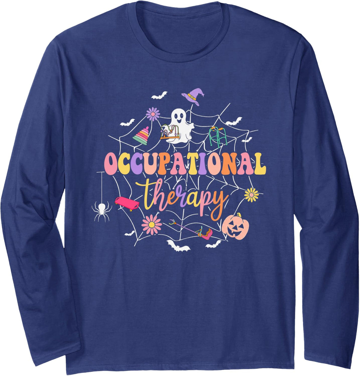 Halloween OT Ghost Therapist Pediatric Occupational Therapy Long Sleeve T-Shirt - Adult Unisex Navy Blue