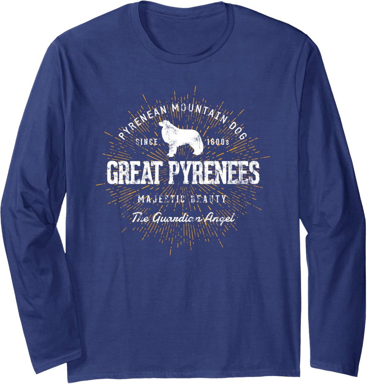 Vintage Great Pyrenees Retro Long Sleeve T-Shirt - Adult Unisex Navy Blue