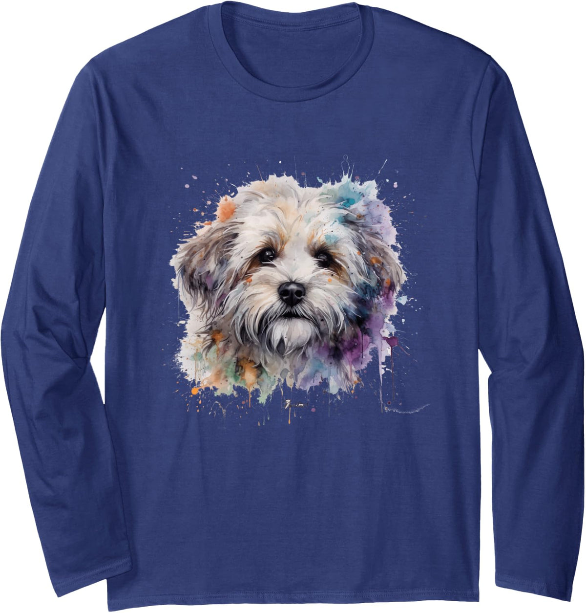 Colorful Havanese watercolor art Long Sleeve T-Shirt - Adult Unisex Navy Blue