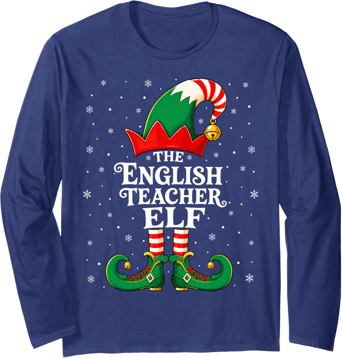 English Teacher Elf Christmas Matching Family Xmas Elf Squad Long Sleeve T-Shirt - Adult Unisex Navy Blue