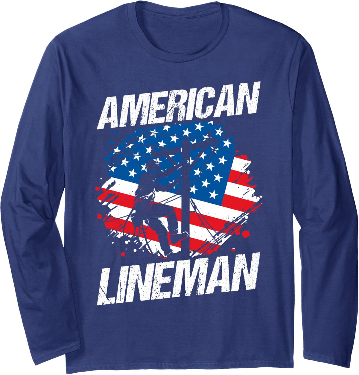 American Lineman Vintage for Linemen Long Sleeve T-Shirt - Adult Unisex Navy Blue