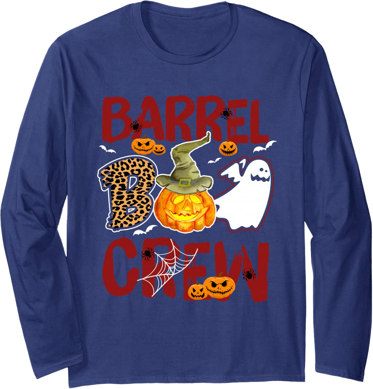Barrel Boo Crew Halloween Barrel Racer Match Long Sleeve T-Shirt - Adult Unisex Navy Blue