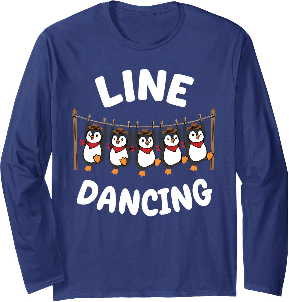 Line Dance Penguin Line Dancing Line Dancer Long Sleeve T-Shirt - Adult Unisex Navy Blue
