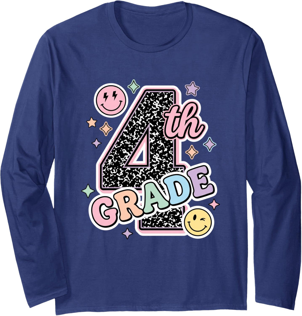 4TH Grade Back to School Retro Elementary Student Long Sleeve T-Shirt - Adult Unisex Navy Blue