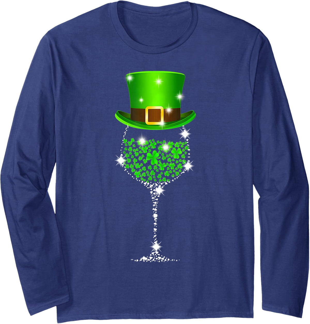 St Patrick's Day Shamrock Wine for Women Men Long Sleeve T-Shirt - Adult Unisex Navy Blue