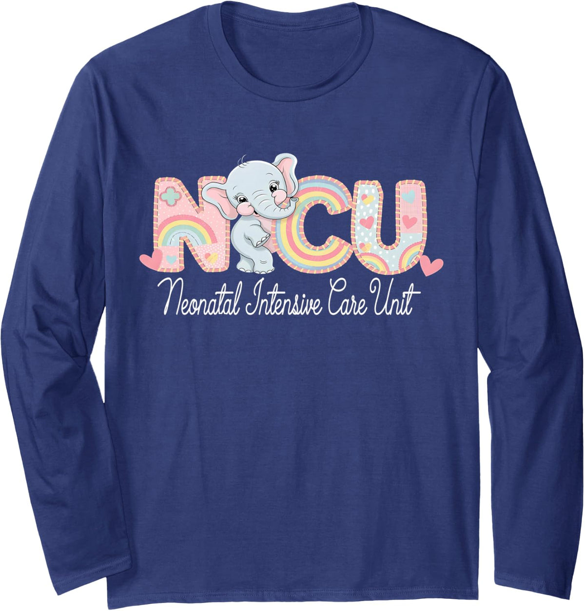 Elephant Nurse NICU Team RN Neonatal Intensive Care Unit Long Sleeve T-Shirt - Adult Unisex Navy Blue