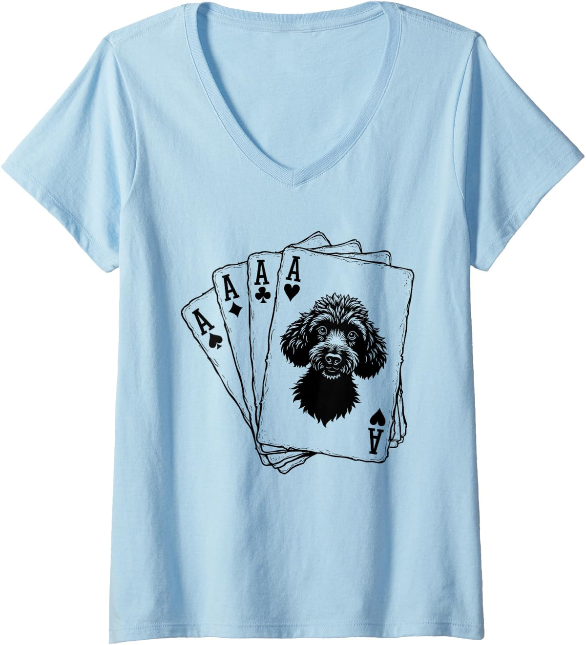 Women's Poker Labradoodle Cards Dog Lover Funny Gambler V-Neck T-Shirt - Baby Blue
