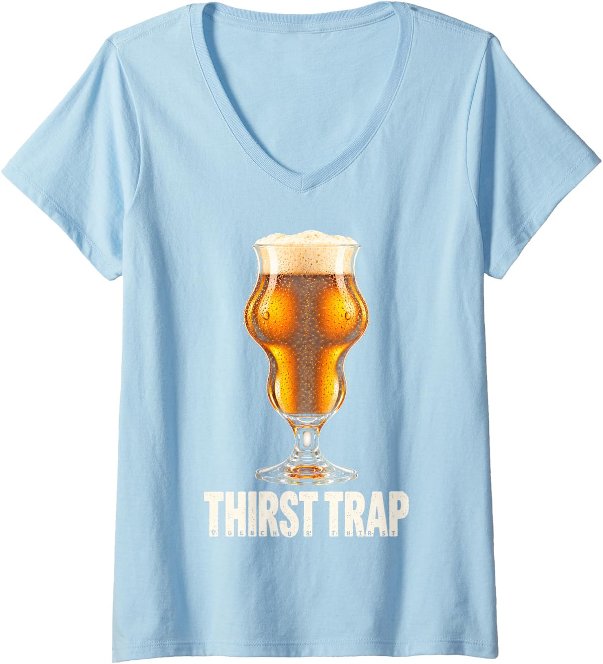 Women's Beer Pint Glass Pub Booze Alcohol Lover Adult Bro Frat Party V-Neck T-Shirt - Baby Blue