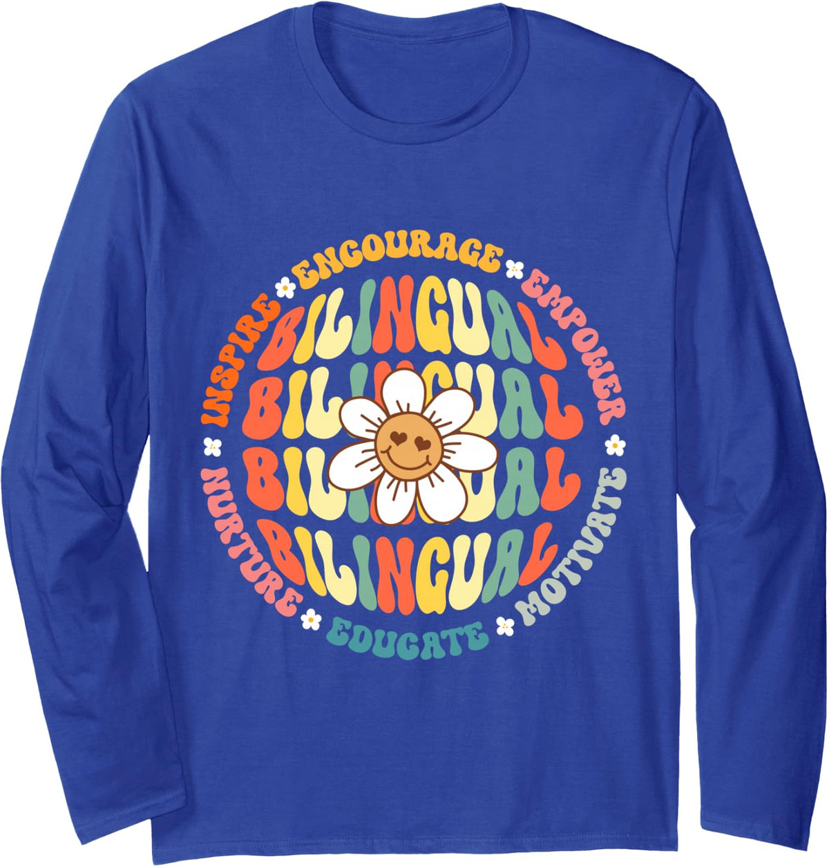 Cultivando Bilingues Dual Language Bilingual Teacher Crew Long Sleeve T-Shirt - Adult Unisex Royal Blue