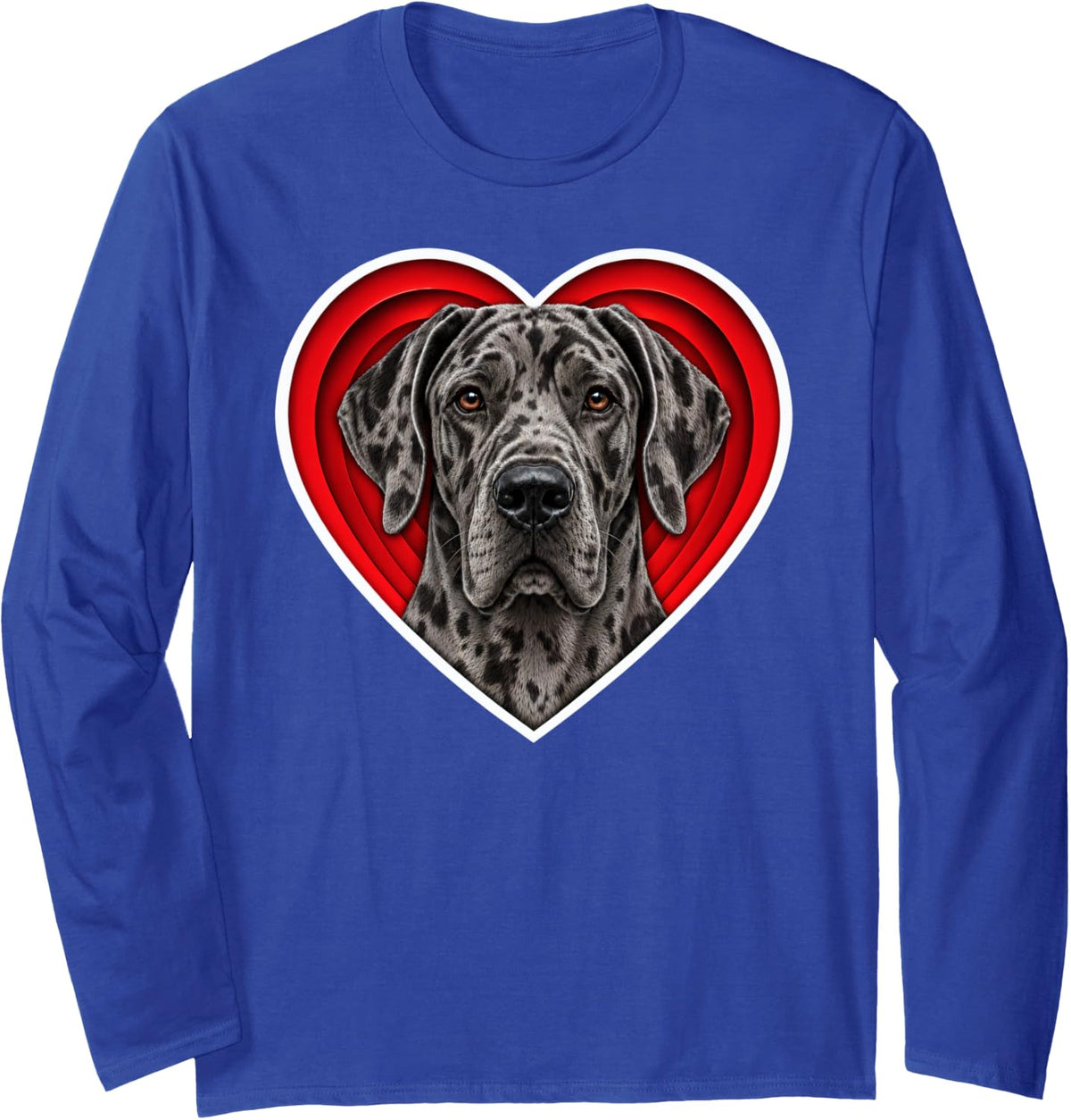 Merle Great Dane Heart Long Sleeve T-Shirt - Adult Unisex Royal Blue