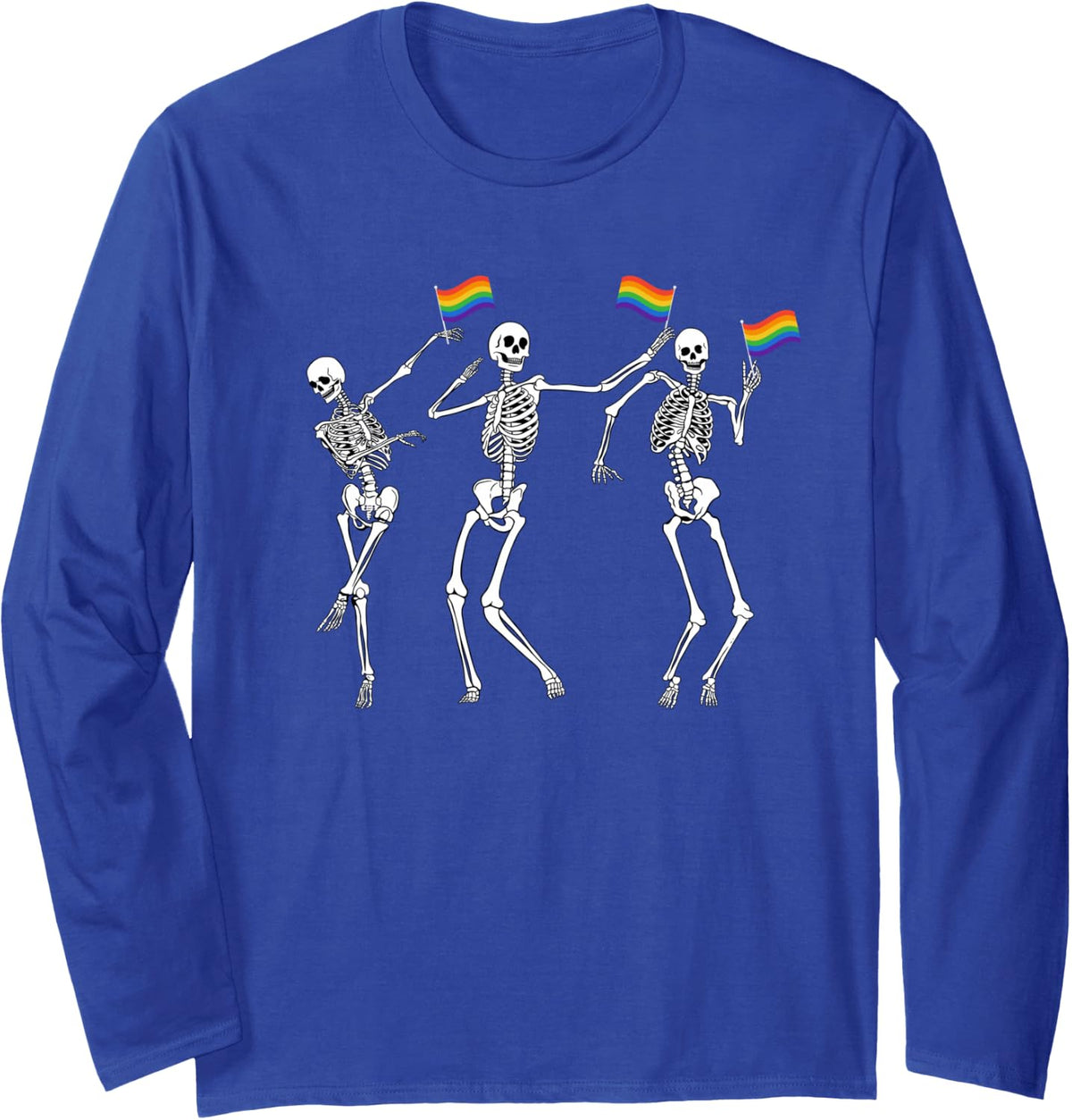 Skeleton Halloween LGBT Flag Skeleton Gay Pride Month Long Sleeve T-Shirt - Adult Unisex Royal Blue