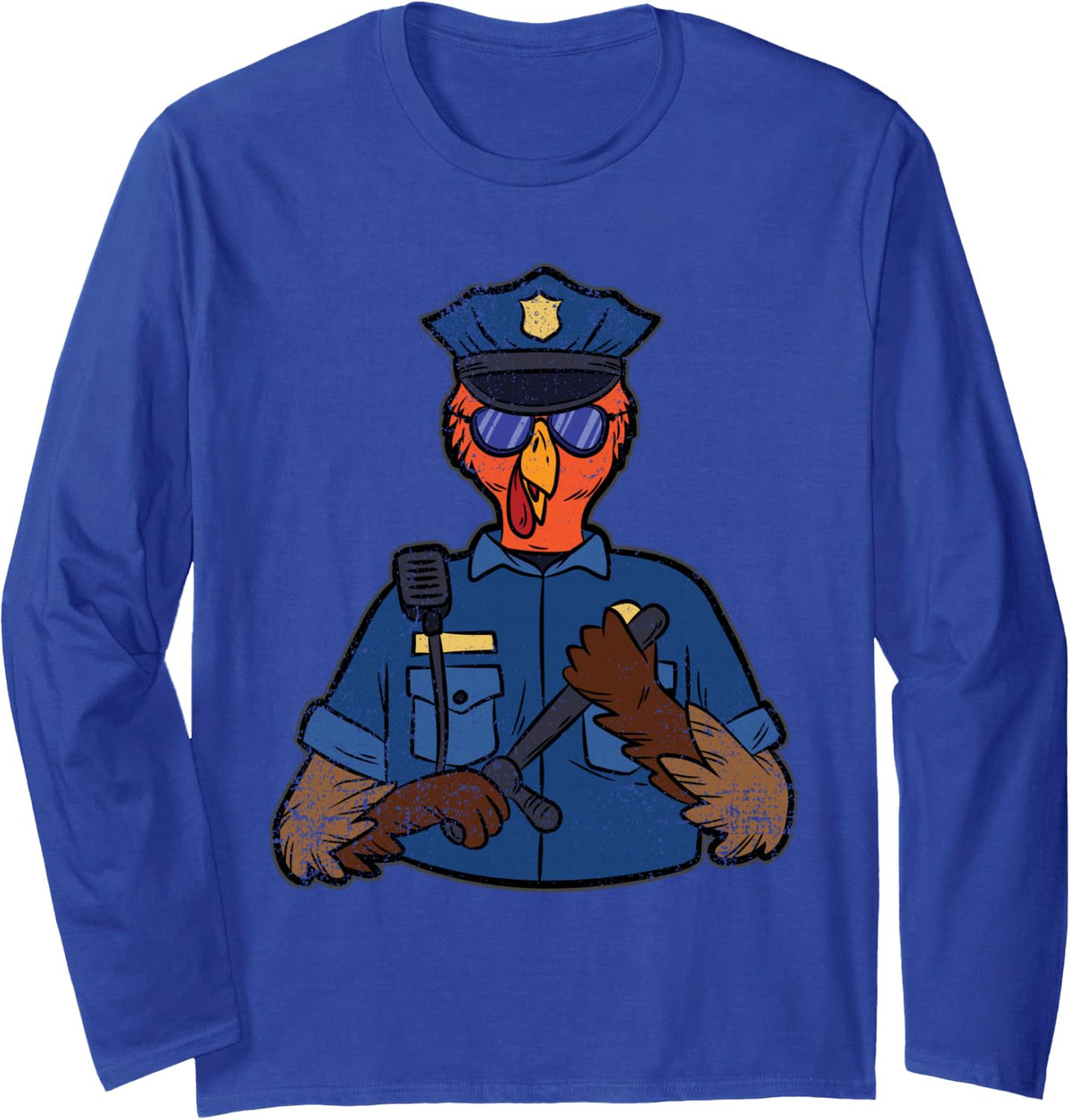 Turkey Police Thanksgiving Day Funny Cop Officer Policeman Long Sleeve T-Shirt - Adult Unisex Royal Blue
