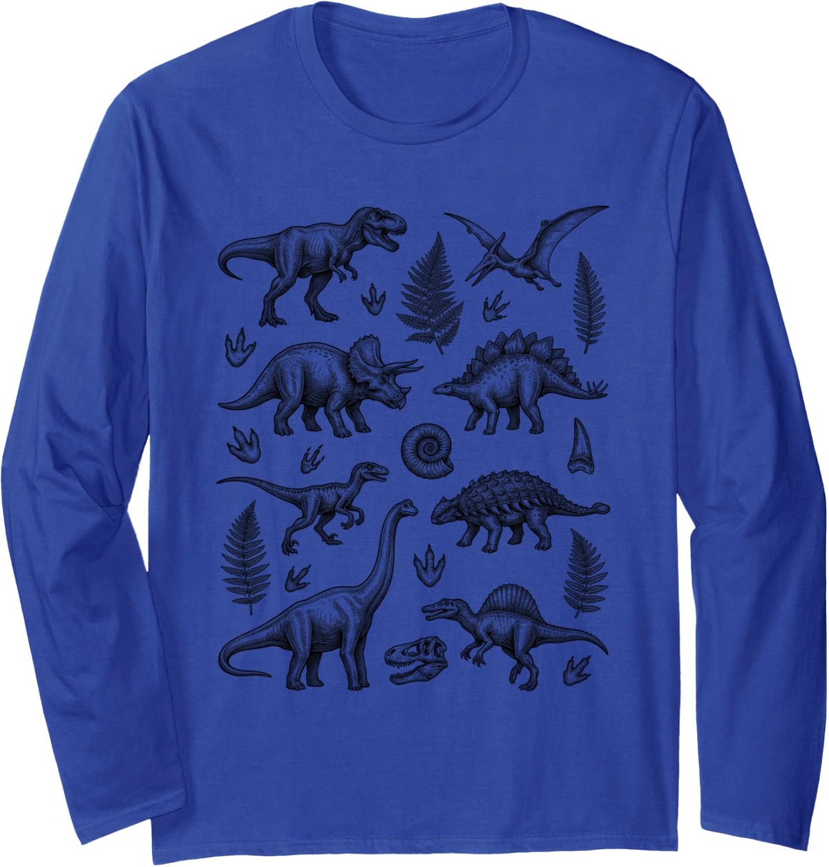 Prehistoric Dinosaur Fossils Paleontology Lover for Men Long Sleeve T-Shirt - Adult Unisex Royal Blue