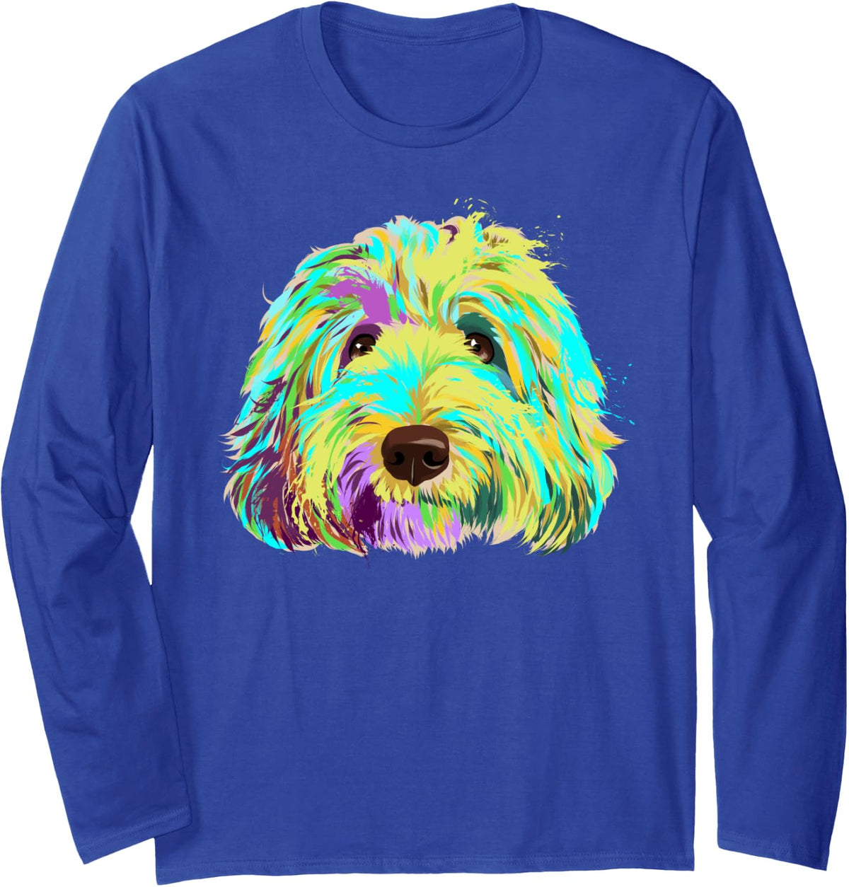 Dog Colourful Labradoodle Long Sleeve T-Shirt - Adult Unisex Royal Blue