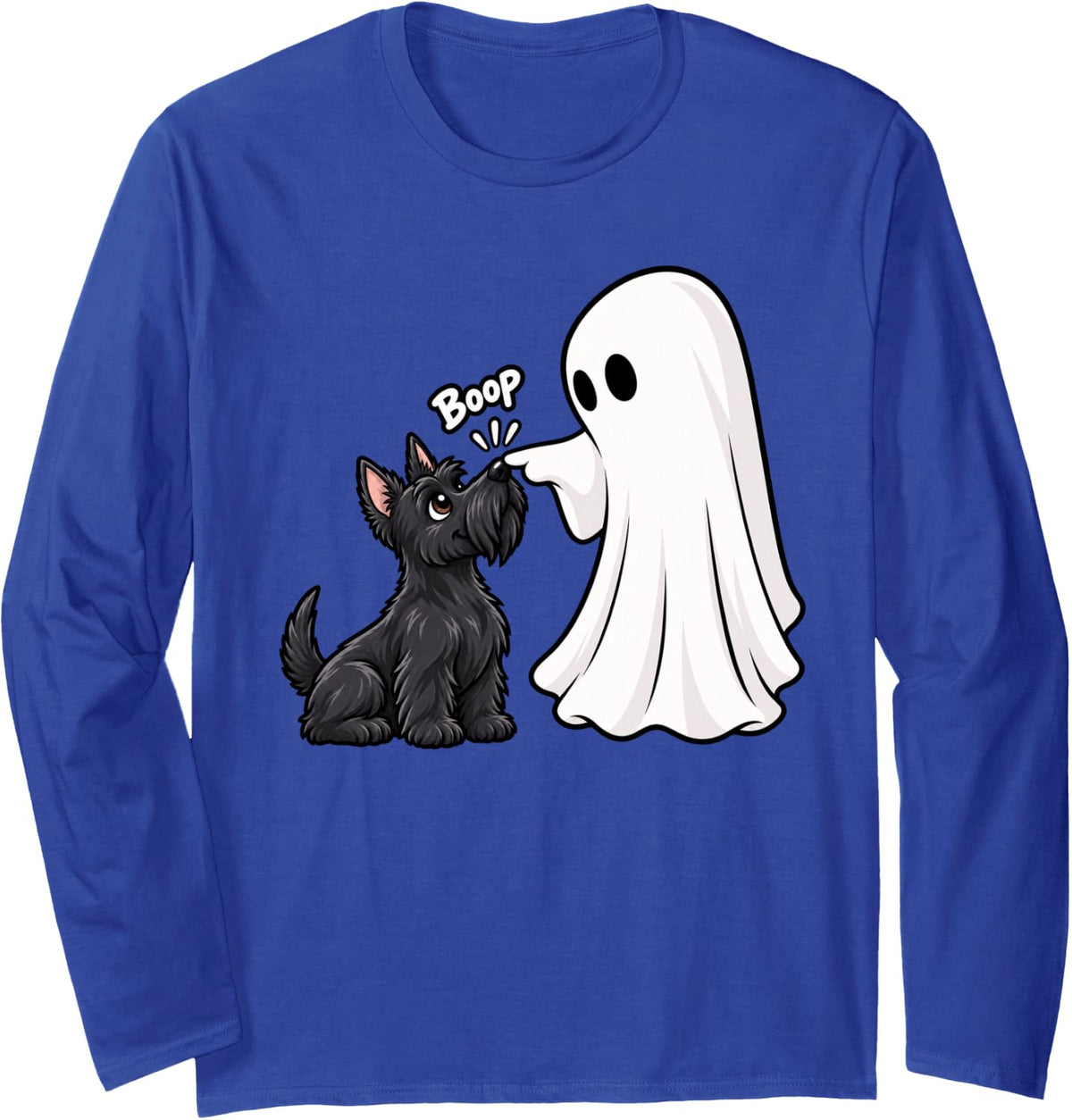 Funny Ghost Scottish Terrier Boop Halloween Dog Lover Long Sleeve T-Shirt - Adult Unisex Royal Blue