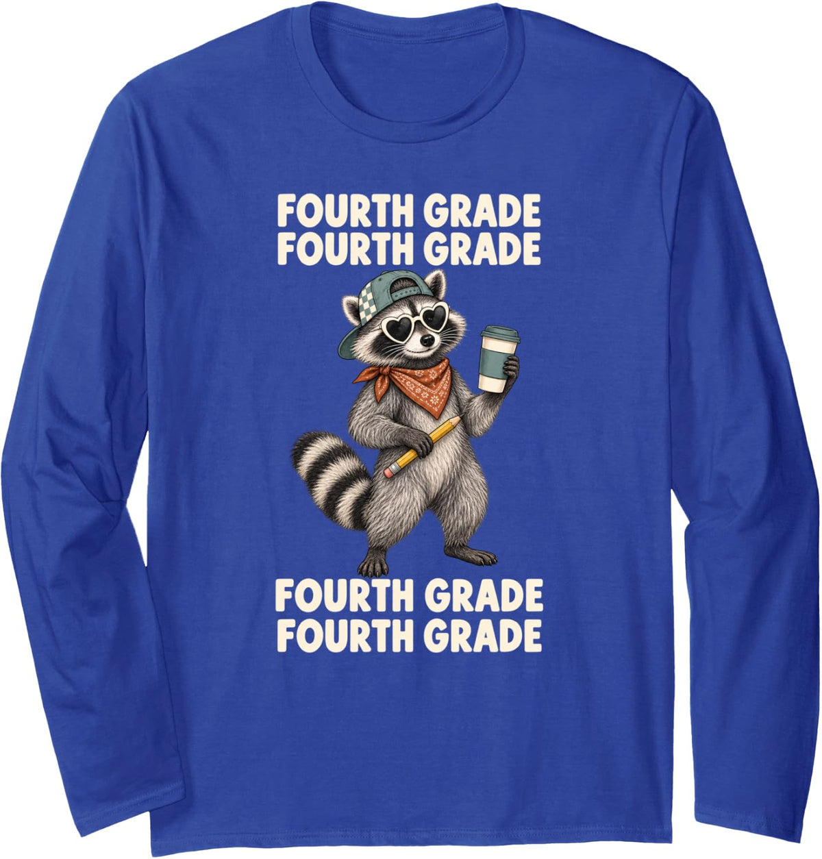 Fourth Grade Raccoon Back to School Kids Long Sleeve T-Shirt - Adult Unisex Royal Blue