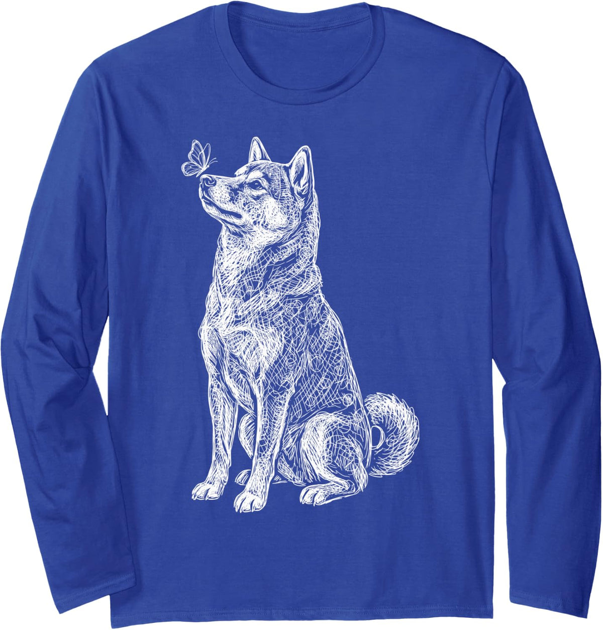 Shiba Inu Butterfly Long Sleeve T-Shirt - Adult Unisex Royal Blue