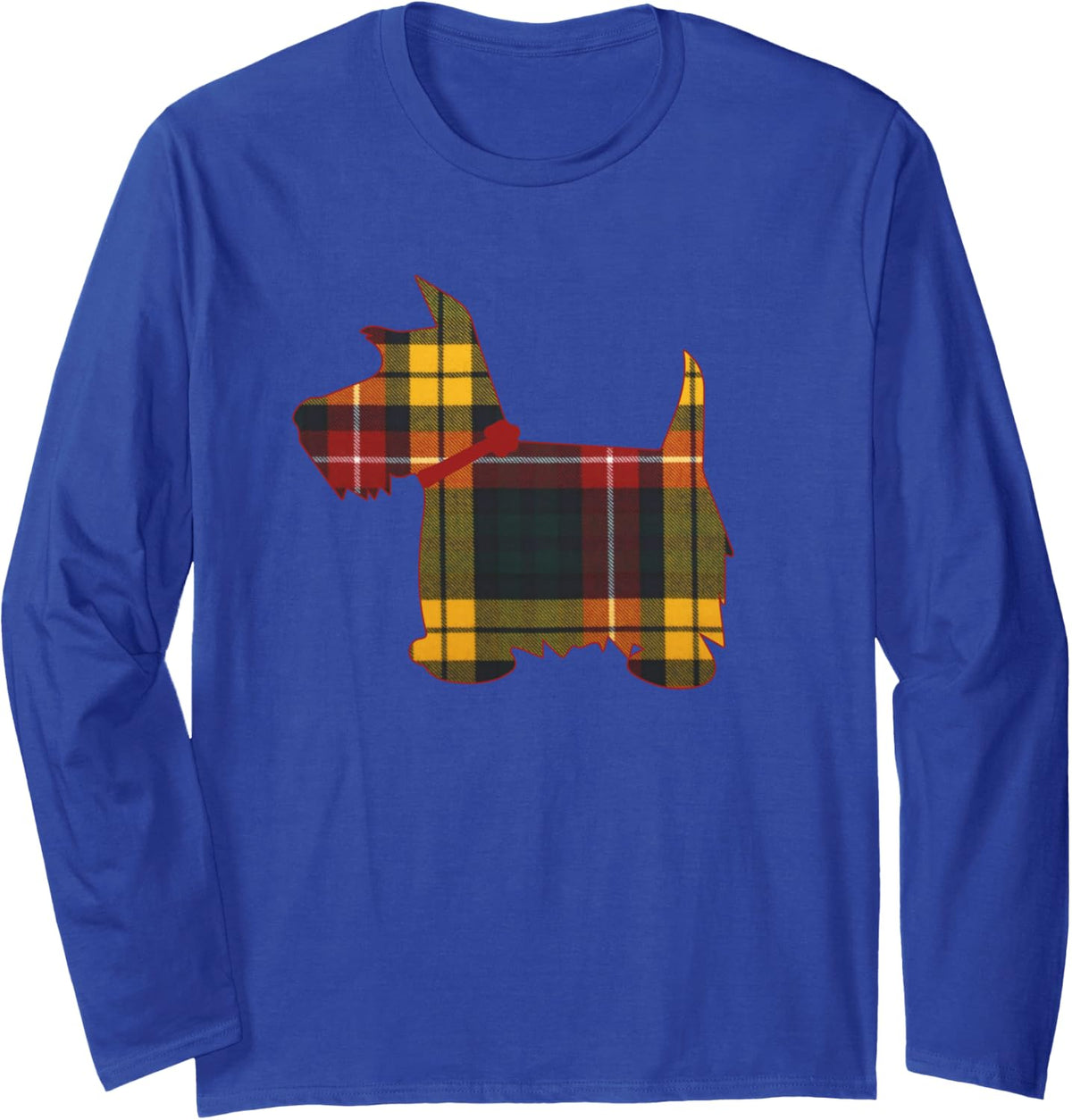 Scottie Dog Scottish Terrier Buchanan Tartan Long Sleeve T-Shirt - Adult Unisex Royal Blue
