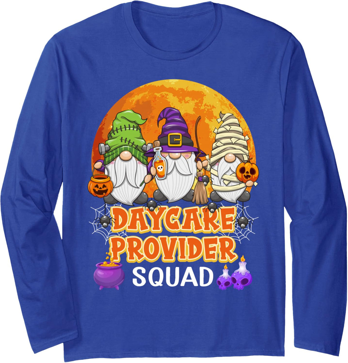 Daycare Provider Squad Halloween Gnome Matching Long Sleeve T-Shirt - Adult Unisex Royal Blue