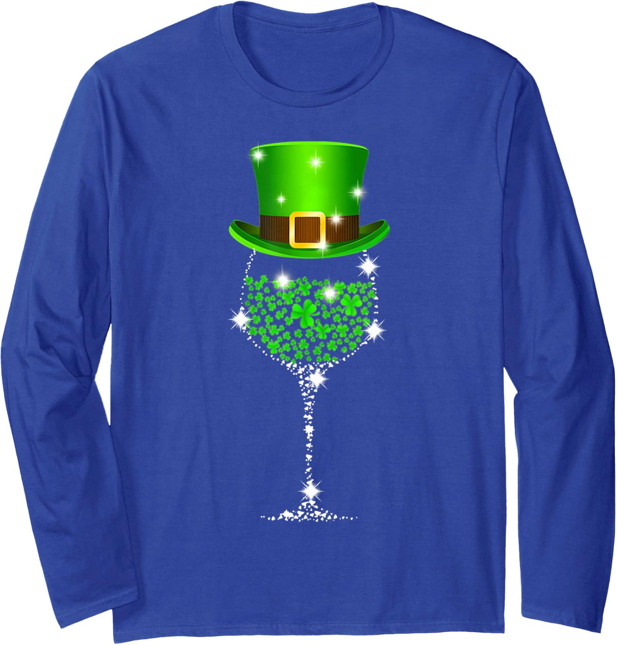 St Patrick's Day Shamrock Wine for Women Men Long Sleeve T-Shirt - Adult Unisex Royal Blue