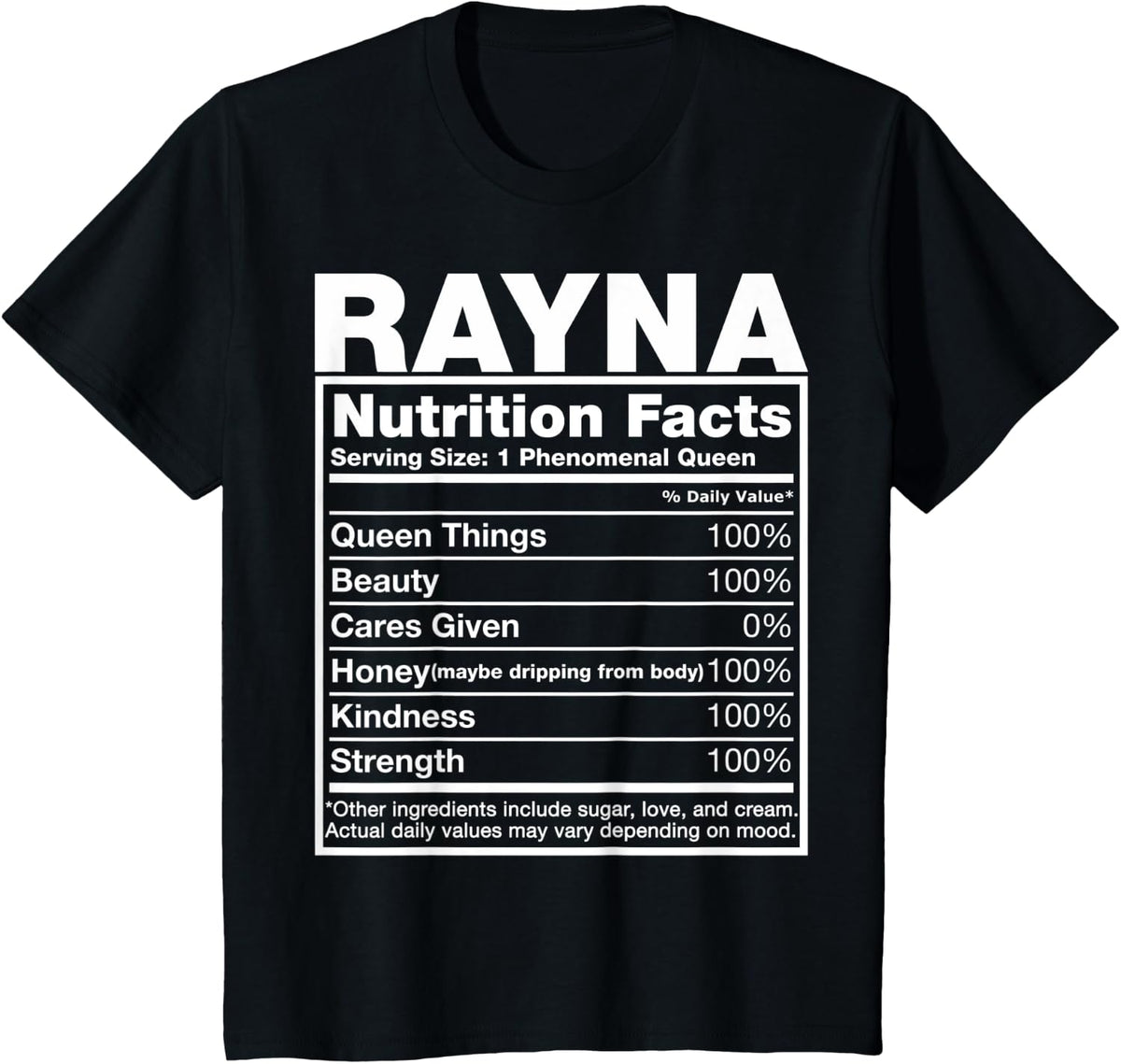 Rayna Nutrition Facts T-Shirt Rayna Name Birthday Shirt T-Shirt - Black