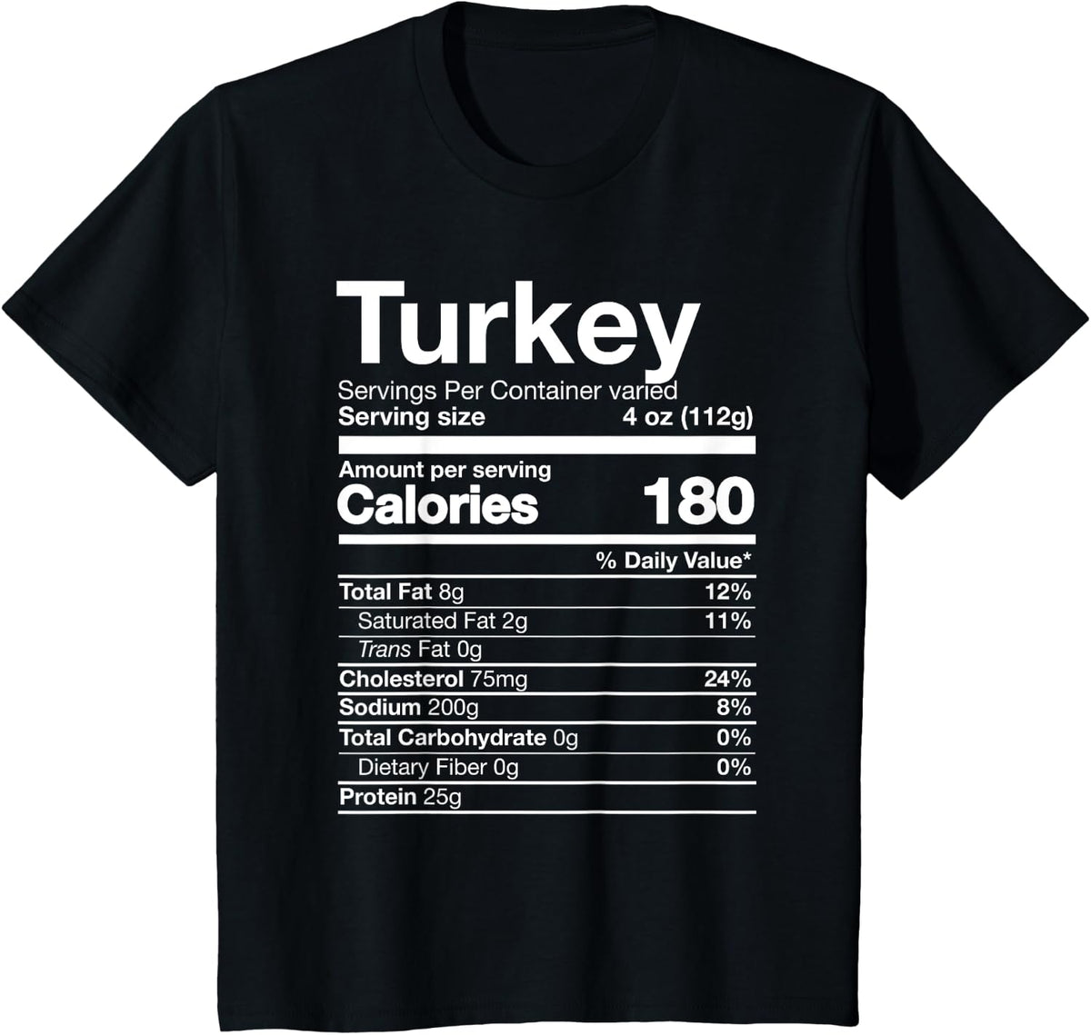 Nutritional Facts Group Costumes Turkey Nutrition Funny Thanksgiving Food T-Shirt, Unisex-Adults, Black, Small, Short