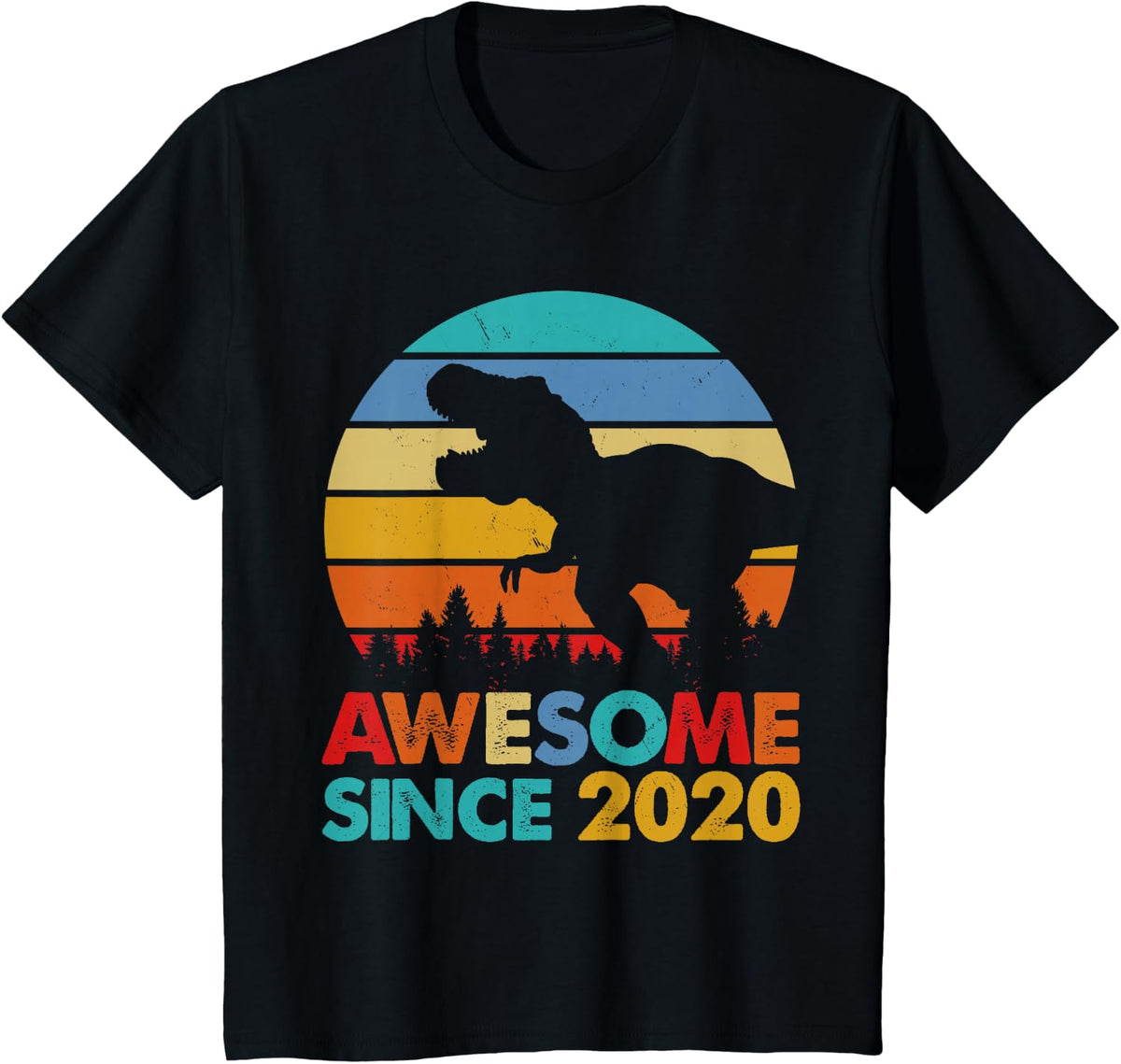 4 Years Old Boy 4th Birthday Dinosaur Tee Awesome Since 2020 T-Shirt - Black