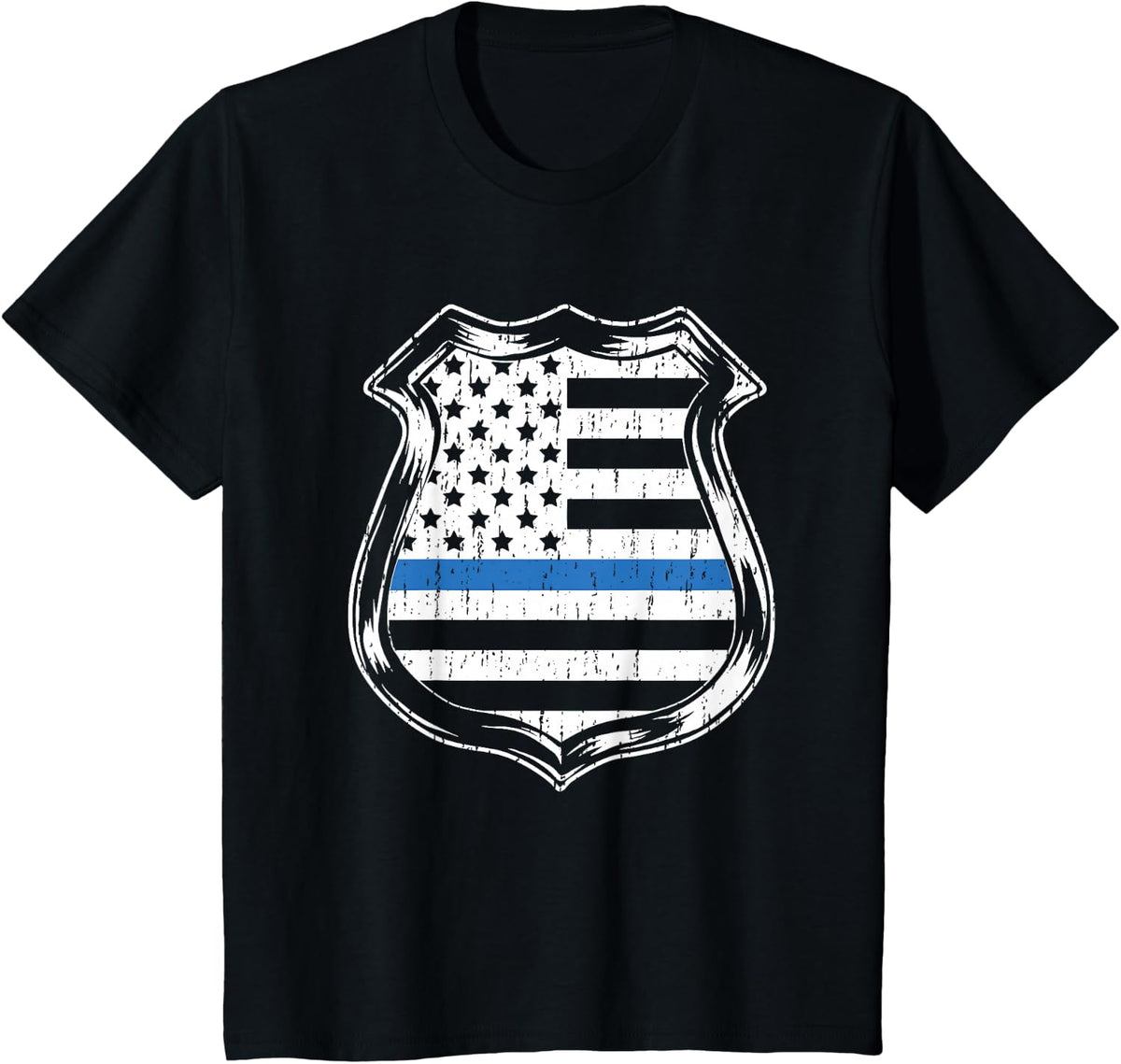 American Flag Thin Blue Line Police Badge Shirt Gift T-Shirt - Black