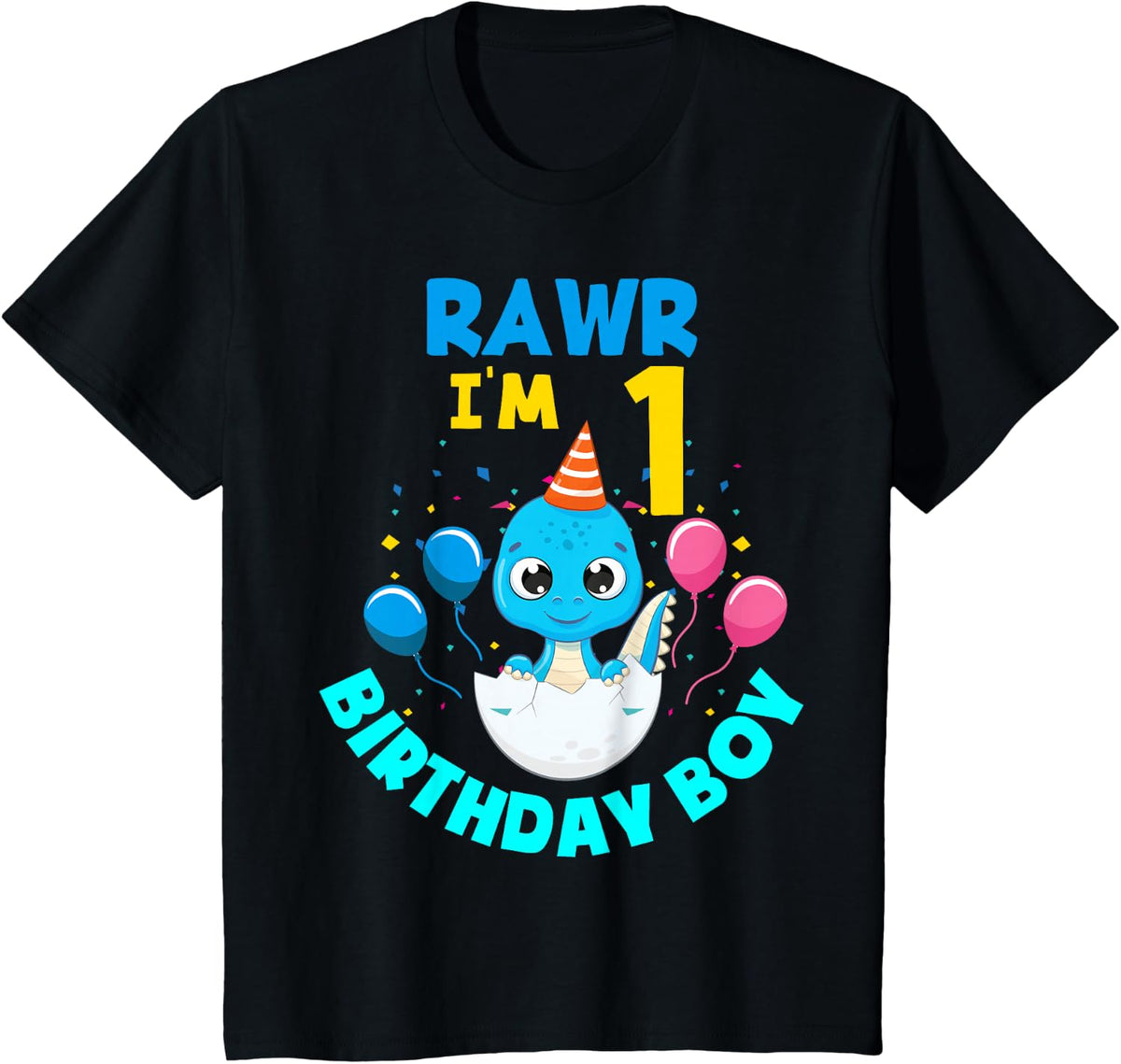 1st Birthday Boys 1 Year Old Birthday T Rex Dinosaur T-Shirt - Black