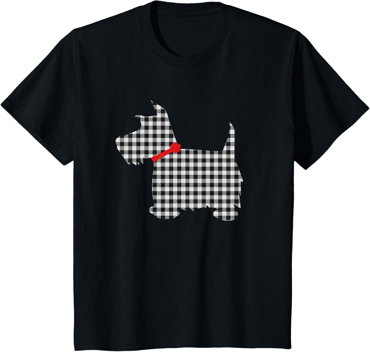 Scottie Dog Scottish Terrier Black White Plaid Tartan T-Shirt - Black